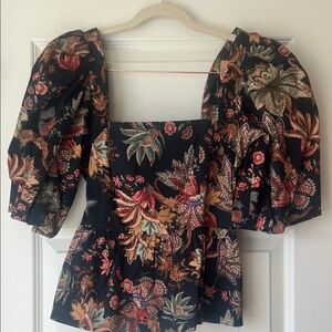 Cara Cara Black and Red Floral Puff Sleeve Blouse